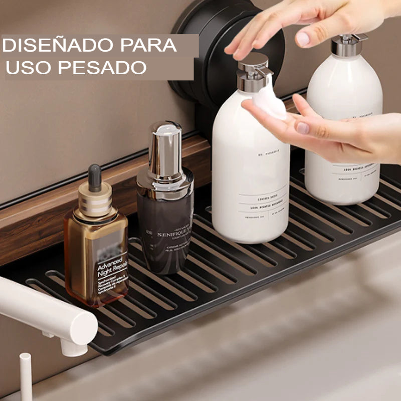 Estante de baño con ventosa de nogal