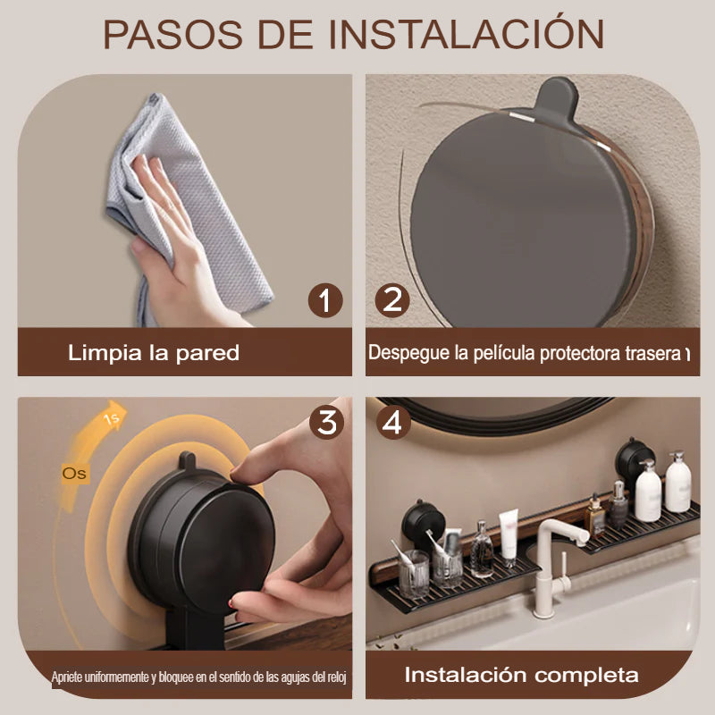 Estante de baño con ventosa de nogal