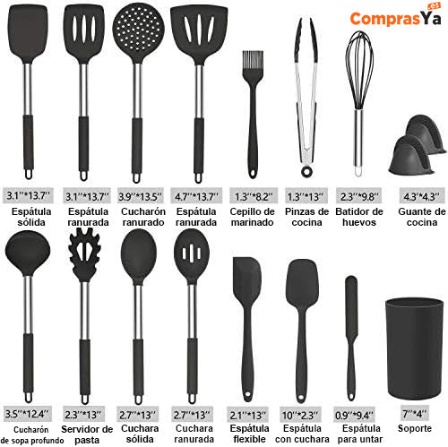 17 utensilios de cocina de silicona y acero inoxidable